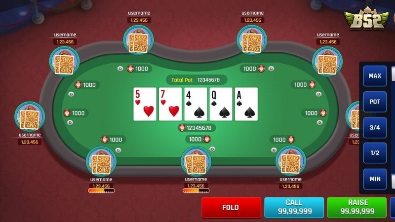 Ở vòng chơi River game Poker, toàn bộ 5 lá bài chung sẽ được bật mí trên bàn